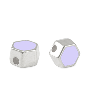 Perline di metallo DQ esagono argento antico-viola lavanda (privo di nichel)
