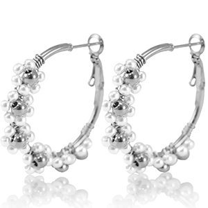 Orecchini in acciaio inossidabile a cercio fiore 35mm argento-bianco