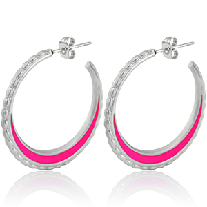Orecchini in acciaio inossidabile a cercio 30mm argento-magenta