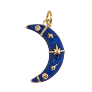 Metallo TQ in ottone ciondolo luna smalto oro-blu