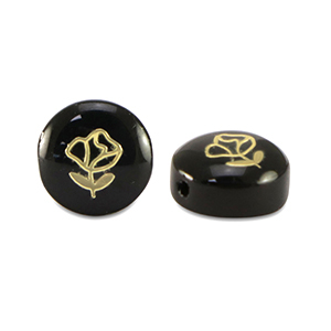 Perline di vetro rondella rosa nero-oro