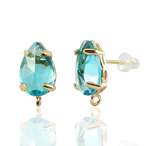 Orecchini con Cristalli con anellino goccia blu-oro