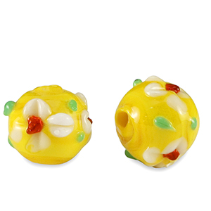 Perline di vetro dipinte a mano fiore giallo-bianco
