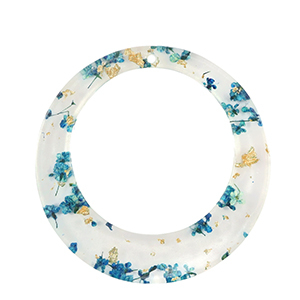 Pendenti in resina con fiorellini secchi 39mm Blu-oro