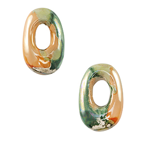 Perline di ceramica greca DQ ovale verde chiaro-arancione