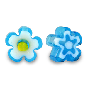 Perline Millefiori fiore azzurro turchese