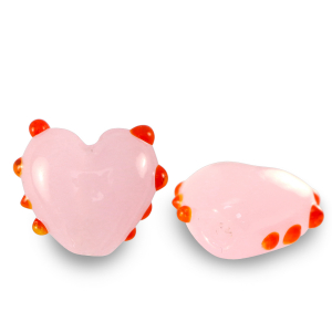 Perline di vetro dipinte a mano cuore pois rosa-rosso