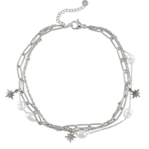Cavigliere in acciaio inossidabile perla argento-bianco