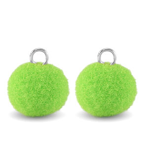 Ciondoli pon pon 10mm con anellino argento-verde vivace