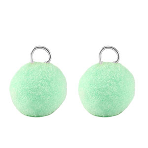 Ciondoli pon pon 10mm con anellino argento-verde menta
