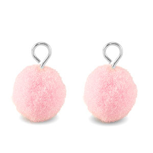 Ciondoli pon pon 10mm con anellino argento-rosa chiaro
