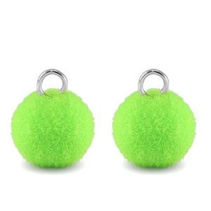 Ciondoli pon pon 10mm con anellino argento-verde neon