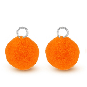 Ciondoli pon pon 10mm con anellino argento-arancio neon