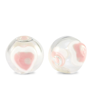 Perline di vetro dipinte a mano 14mm trasparente-bianco rosa delicato