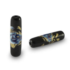 Perline di vetro tubo fiore nero-blu