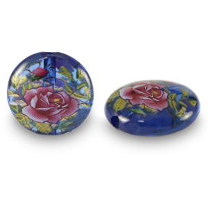 Perline di vetro 14mm fiore blu trasparente-rosso rosa