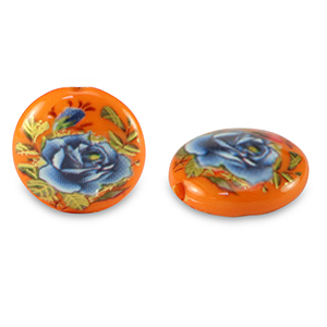 Perline di vetro 14mm fiore arancione-blu
