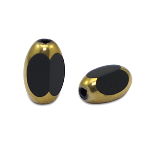 Perline di vetro ovale sfaccettate nero-oro