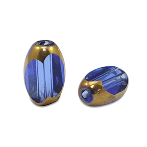 Perline di vetro ovale sfaccettate blu reale trasparente-oro