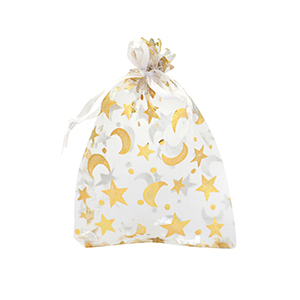 Sacchetti in organza 7x9cm luna e stella bianco-oro