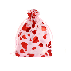 Sacchetti in organza 7x9cm cuore rosa chiaro-rosso