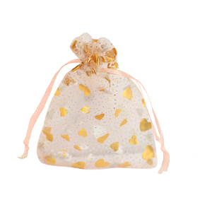 Sacchetti in organza 7x9cm cuore pesca-oro