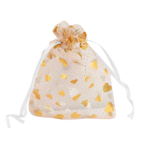 Sacchetti in organza 7x9cm cuore bianco-oro