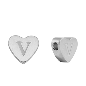 Perline in acciaio inossidabile cuore lettera V argento