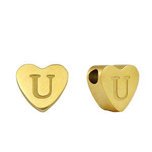 Perline in acciaio inossidabile cuore lettera U oro