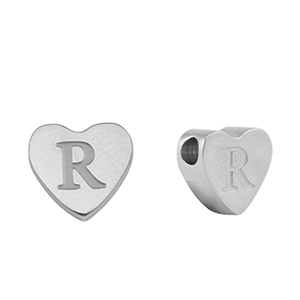 Perline in acciaio inossidabile cuore lettera R argento