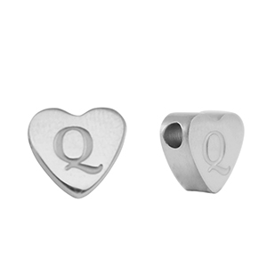 Perline in acciaio inossidabile cuore lettera Q argento