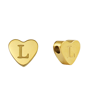 Perline in acciaio inossidabile cuore lettera L oro