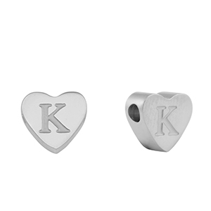 Perline in acciaio inossidabile cuore lettera K argento
