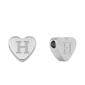 Perline in acciaio inossidabile cuore lettera H argento