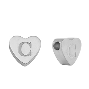 Perline in acciaio inossidabile cuore lettera C argento