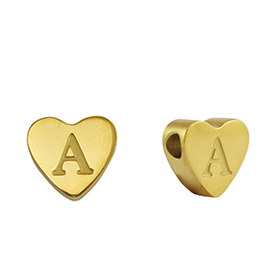 Perline in acciaio inossidabile cuore lettera A oro