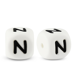 Perline alfabeto in silicone N bianco-nero