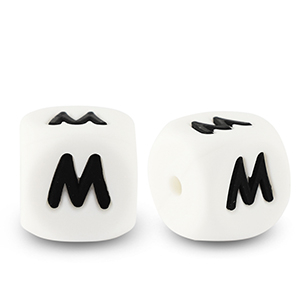 Perline alfabeto in silicone M bianco-nero