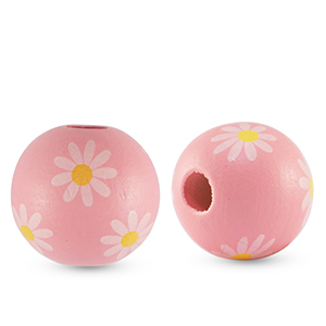 Perline di legno tonde 16mm fiore rosa chiaro