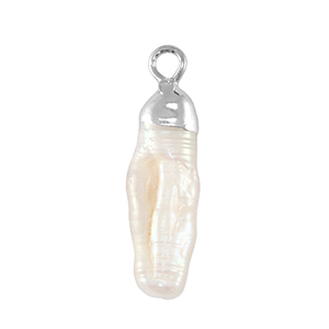 Perle di acqua dolce ciondolo tubo argento-bianco naturale