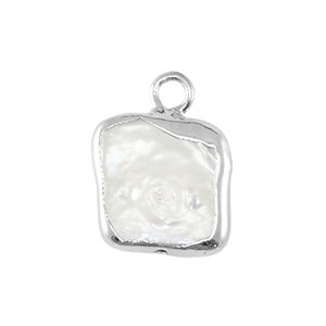 Perle di acqua dolce ciondolo quadrato argento-bianco naturale