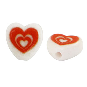 Perline alfabeto in acrilico cuore bianco-rosso