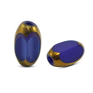 Perline di vetro ovale sfaccettate blu reale-oro