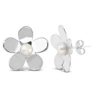 Orecchini in acciaio inossidabile perle fiore con anellino argento