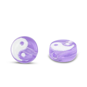 Perline alfabeto in acrilico Yin & Yang viola-bianco