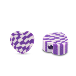 Perline di polimero cuore viola-bianco