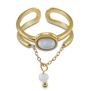 Anelli in acciaio inossidabile con pietra naturale oro-viola lilla-bianco