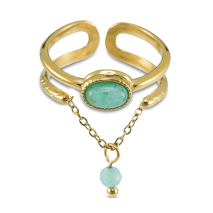 Anelli in acciaio inossidabile con pietra naturale oro-turchese blu