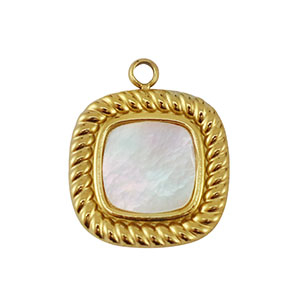 Ciondolo in acciaio inossidabile conchiglia quadrato oro-bianco (colore naturale)