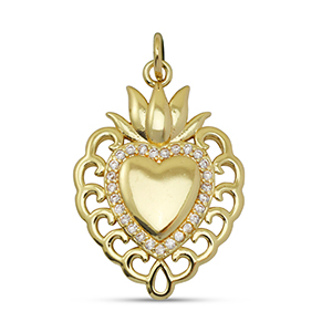 Metallo TQ in ottone ciondolo zirconia cuore oro